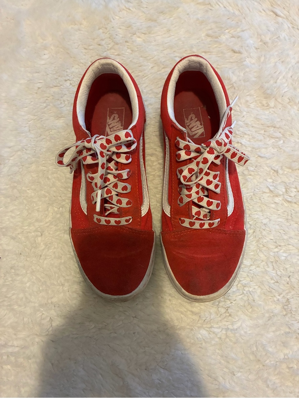 Heart design lace up red vans